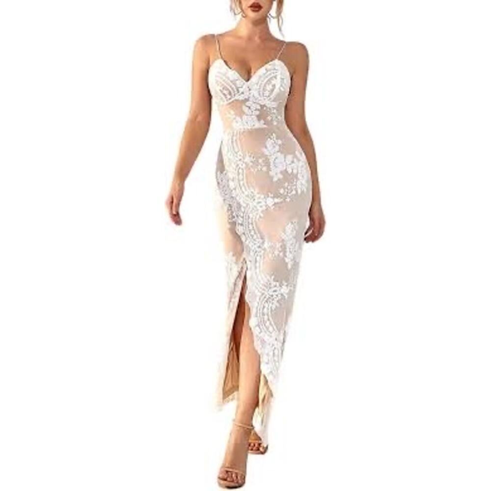 D&M Contrast Sequin Lace Sexy Spaghetti Strap Cami Party Dress Womens Medium NWT